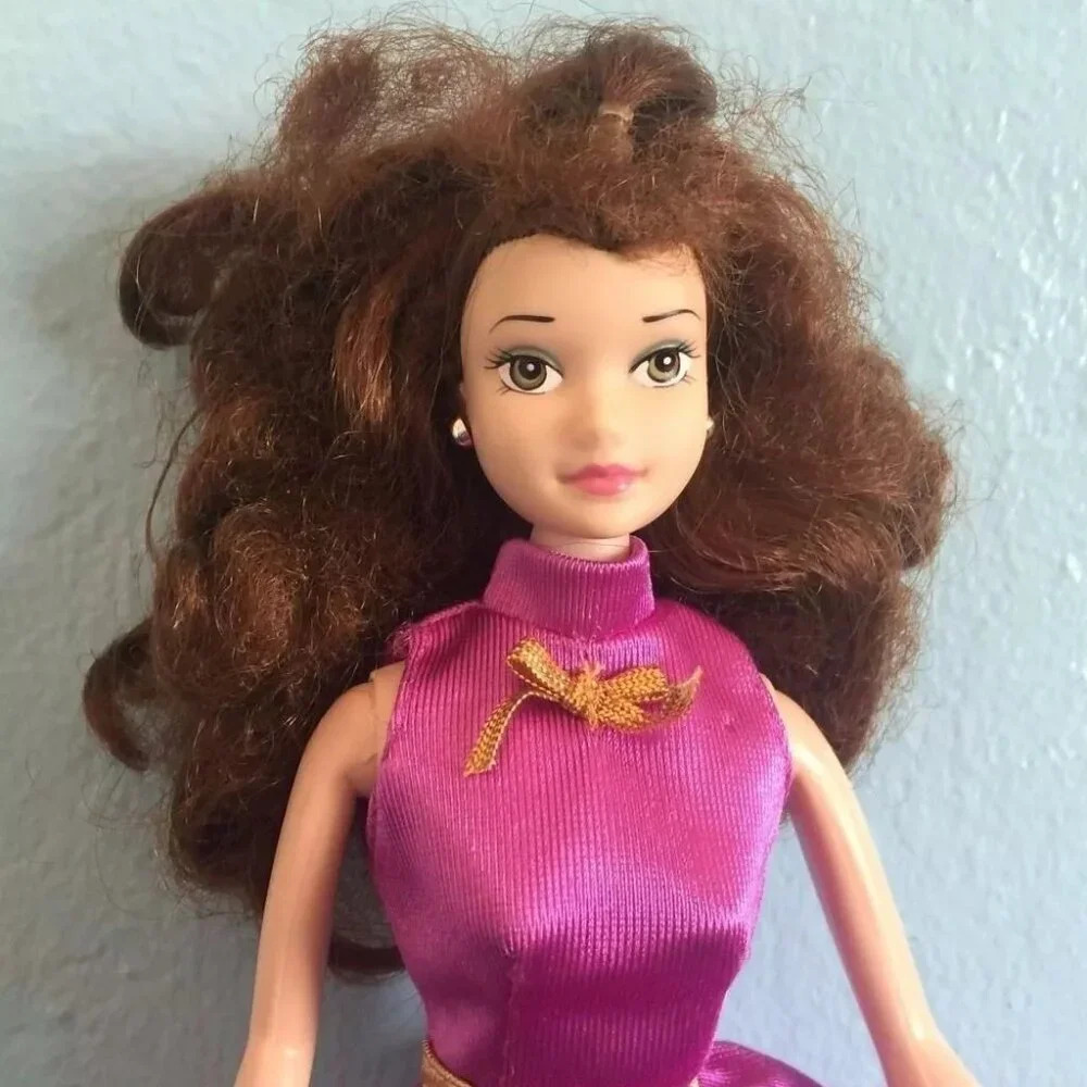 DISNEY DOLL - Curly Brown Hair - Green Eyes - Purple Dress - 12" Tall - Picture 2 of 7